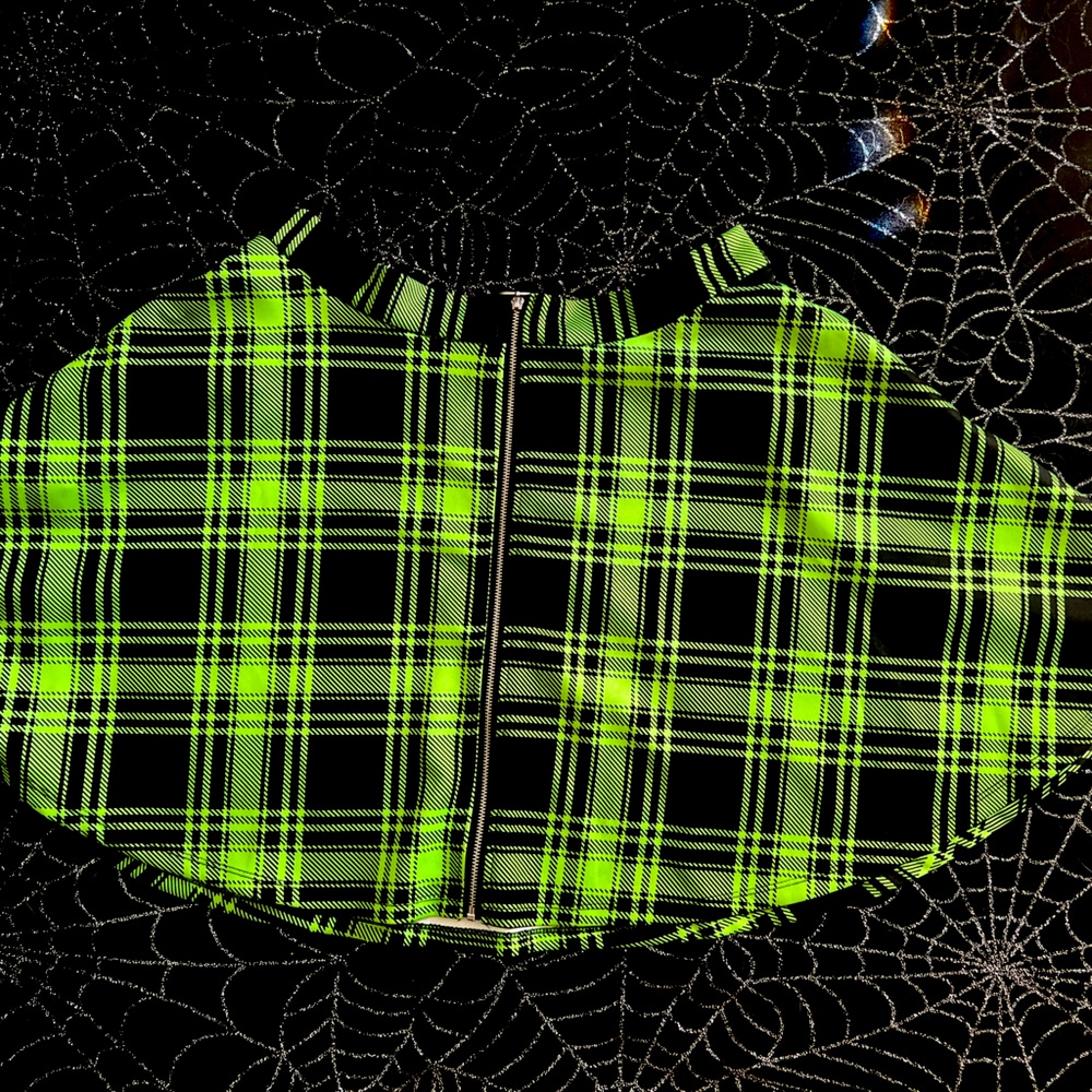 Neon Green Plaid Skater Skirt.